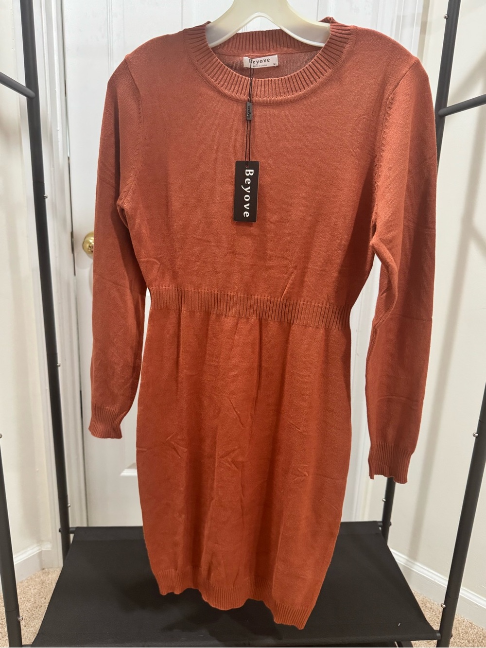 Beyove Rust Long-Sleeve Knit Dress